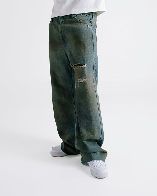 Wide Fit Jean - Distressed Denim